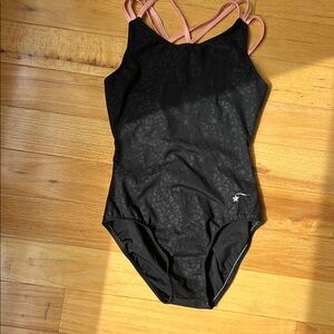 Destira Black Women's Gymnastics Leotard with Pink Straps
